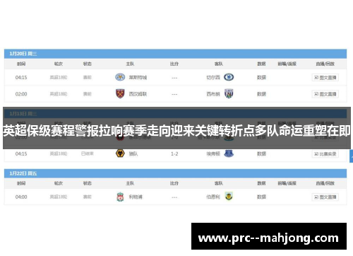 英超保级赛程警报拉响赛季走向迎来关键转折点多队命运重塑在即